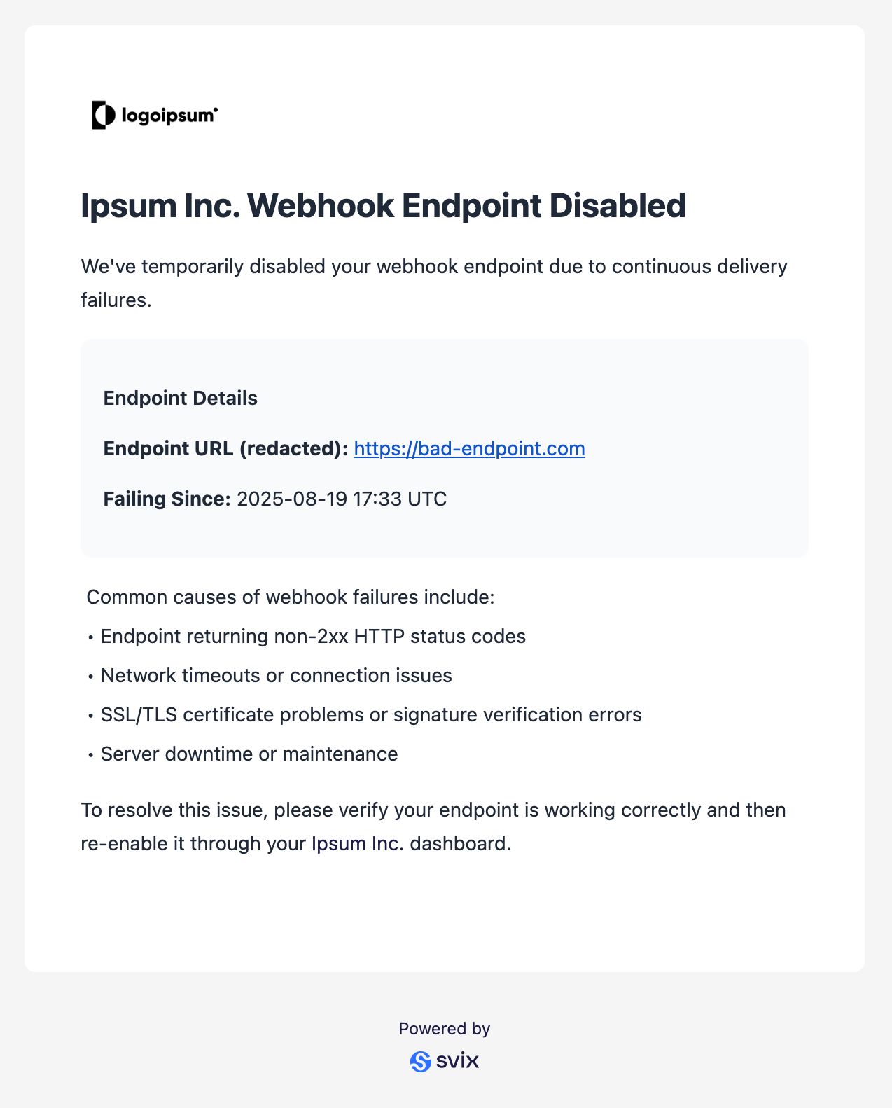 Email notification example